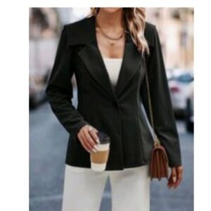 Black sailor collared blazer suit jacket size Medium one button closure workwear